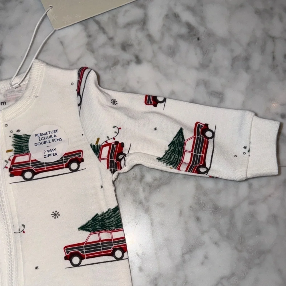 NWT Petit Lem White & Red Footie with Car and Tree Print